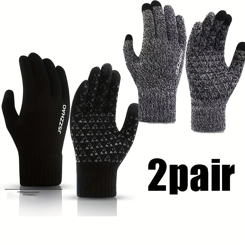 2 Pairs Knitted Gloves Plus Velvet Thickened Touch Screen Winter Outdoor