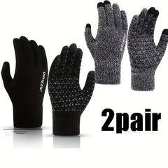 2 Pairs Knitted Gloves Plus Velvet Thickened Touch Screen Winter Outdoor