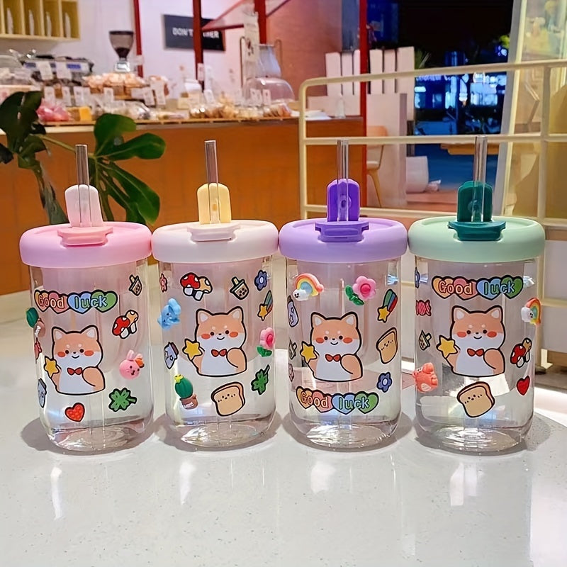 500ml Cartoon Plastic Water Bottle with Straw