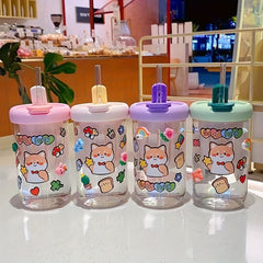 500ml Cartoon Plastic Water Bottle with Straw