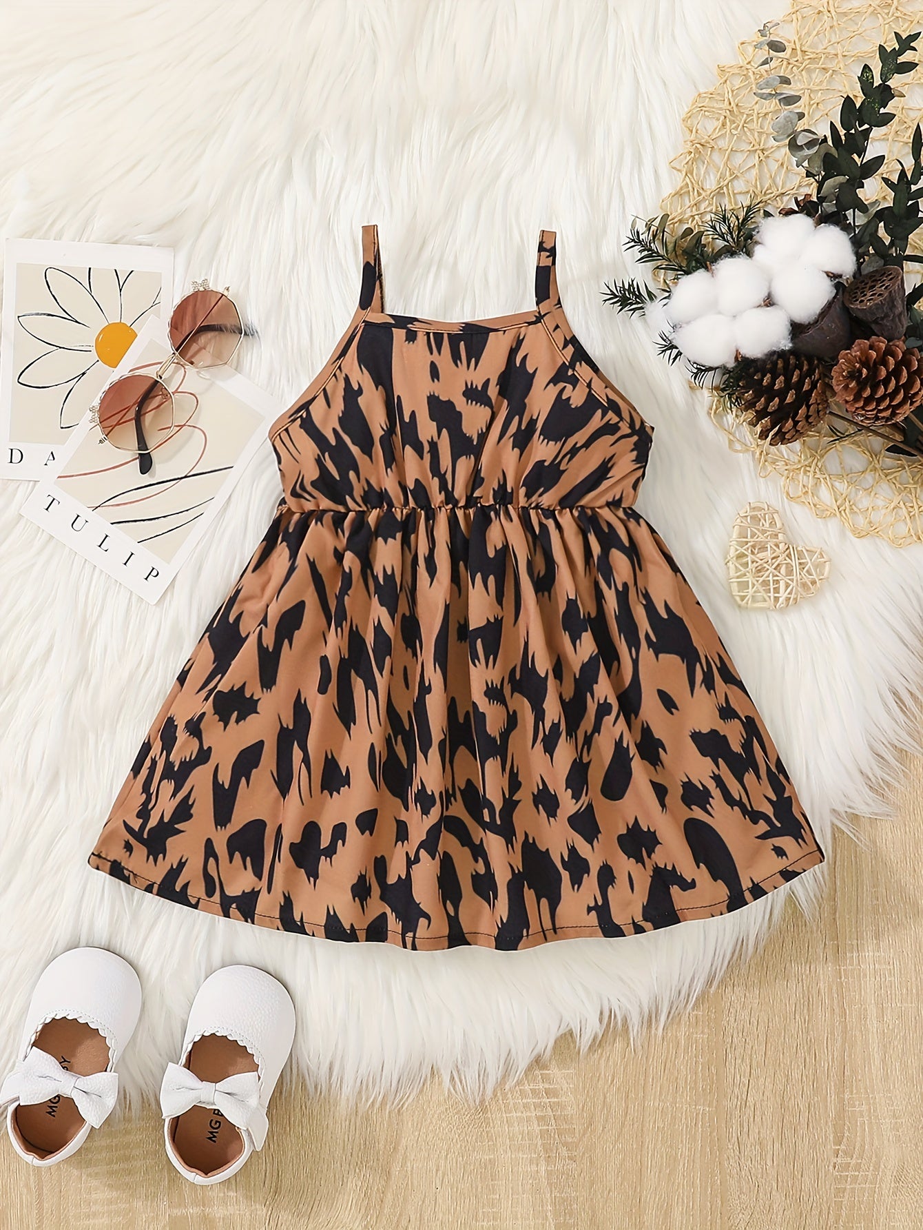 Leopard Print Shirred Waist Cami Dress Toddler Baby Girls