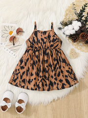 Leopard Print Shirred Waist Cami Dress Toddler Baby Girls