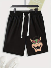 Cartoon Bull Print Men's Loose Drawstring Shorts
