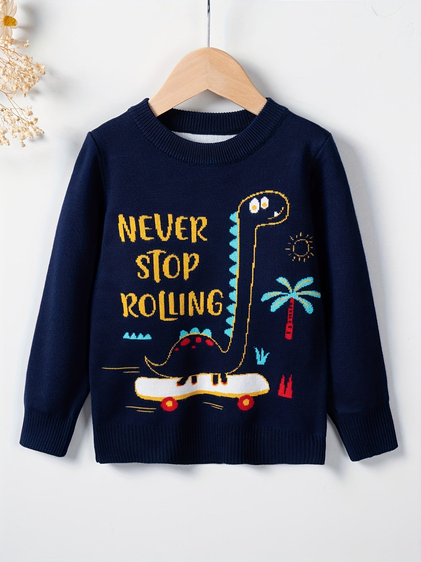 Pattern Print Boys Knitted Pullover Casual Sweater For Spring Fall Tops For Boy