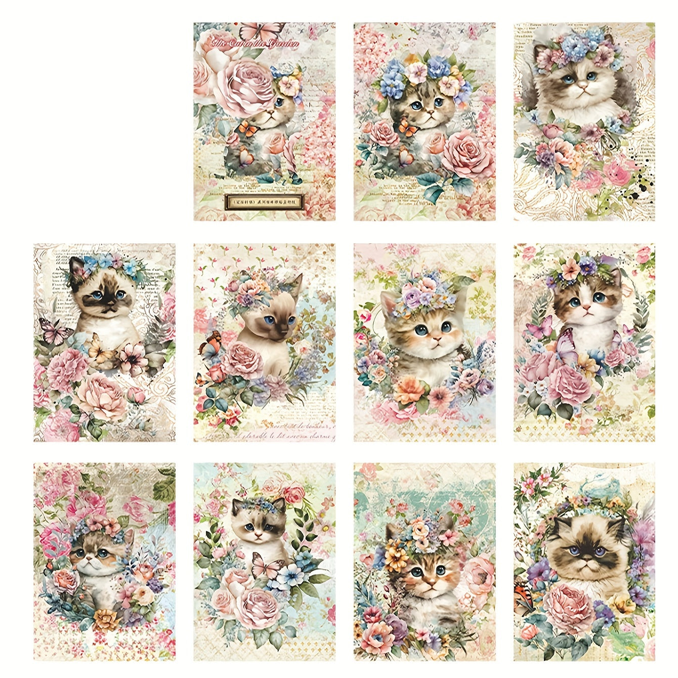 30 Sheets Cat Material Paper Scrapbook Paper For Junk Journal Cardstock Paper