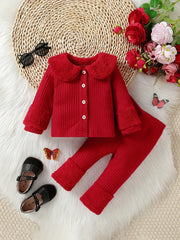 Baby Girls Colorful Cardigan & Pants Set with Furry Cuffs - Fall Winter