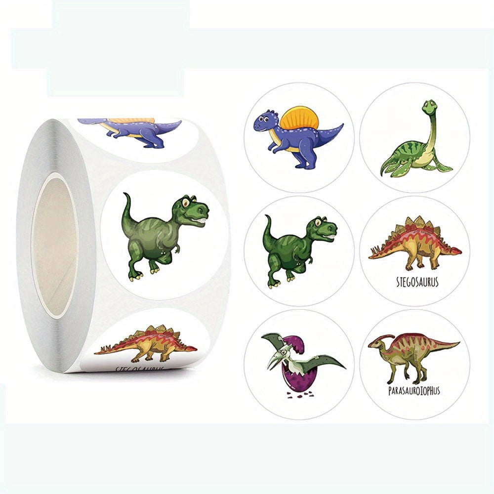 500 Pcs Dinosaur Pattern Stickers, 12 Designs, 2.10-inch Round, Teenager Gift