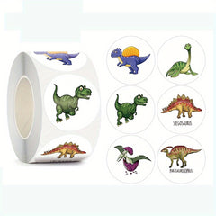 500 Pcs Dinosaur Pattern Stickers, 12 Designs, 2.10-inch Round, Teenager Gift