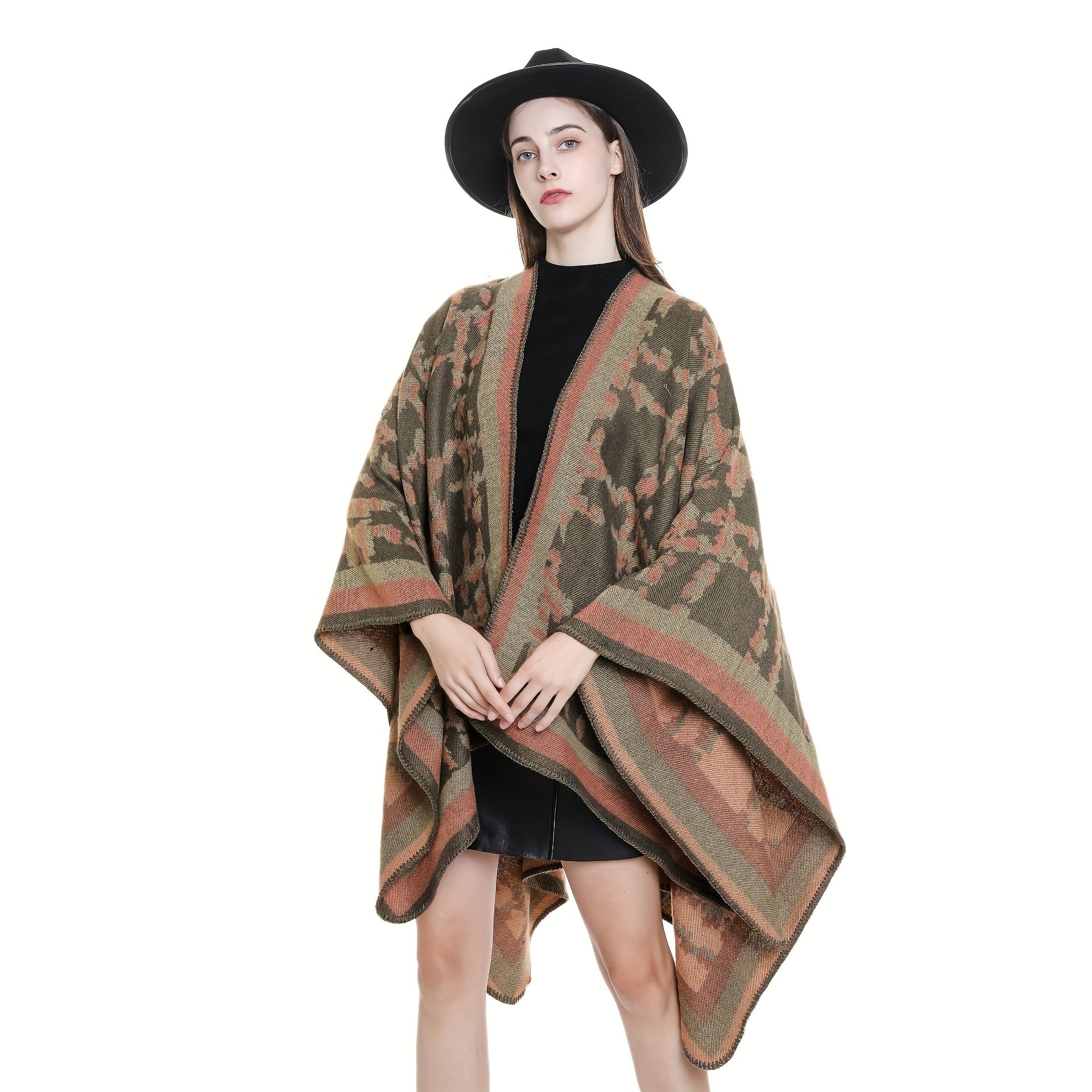 Boho Tie Dye Cashmere Shawl Warm Wrap Windproof Cardigan