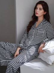 Classic Houndstooth Pajama Set Long Sleeve Shirt & Trousers