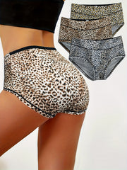 3pcs Leopard Print Briefs Comfy & Stretchy Intimates Panties
