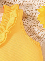 Girls Sunflower Pattern Ribbed Cami Romper Jumpsuit