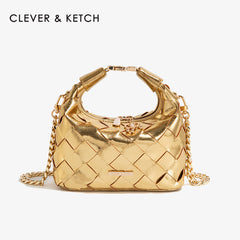 Versatile Chain Handbag for Women with Woven Dumpling Design