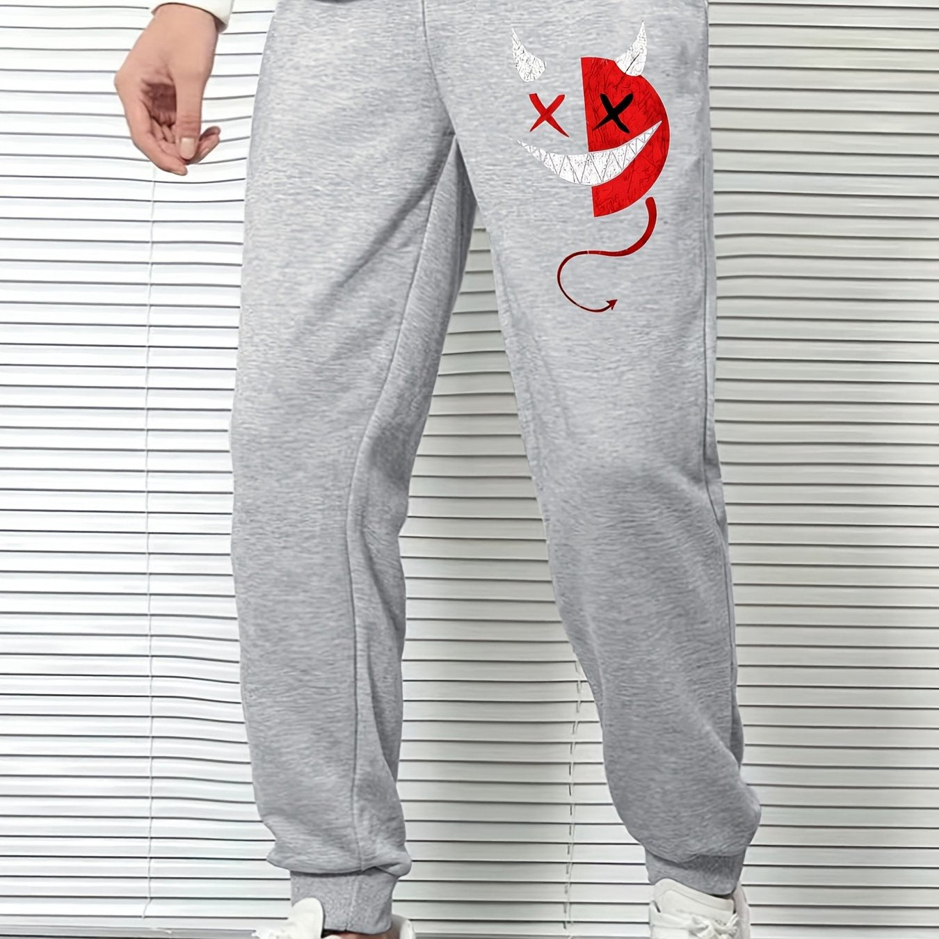 Block Demon Print Men's Sports Pants Drawstring Jogging Trousers