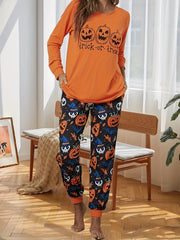 Women's Plus Funny Pumpkin Top & Jogger Pants Set