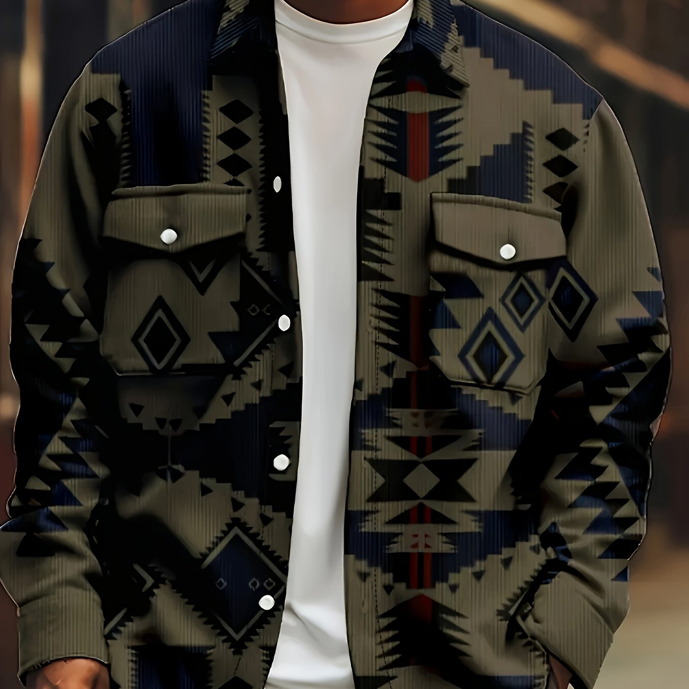 Men's Lightweight Ethnic Flap Pocket Shirt Coat
