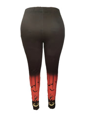 Women's Plus Colorblock Pumpkin & Ombre Print High Rise Leggings