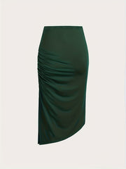 High Waisted Ruched Split Stretch Skirt