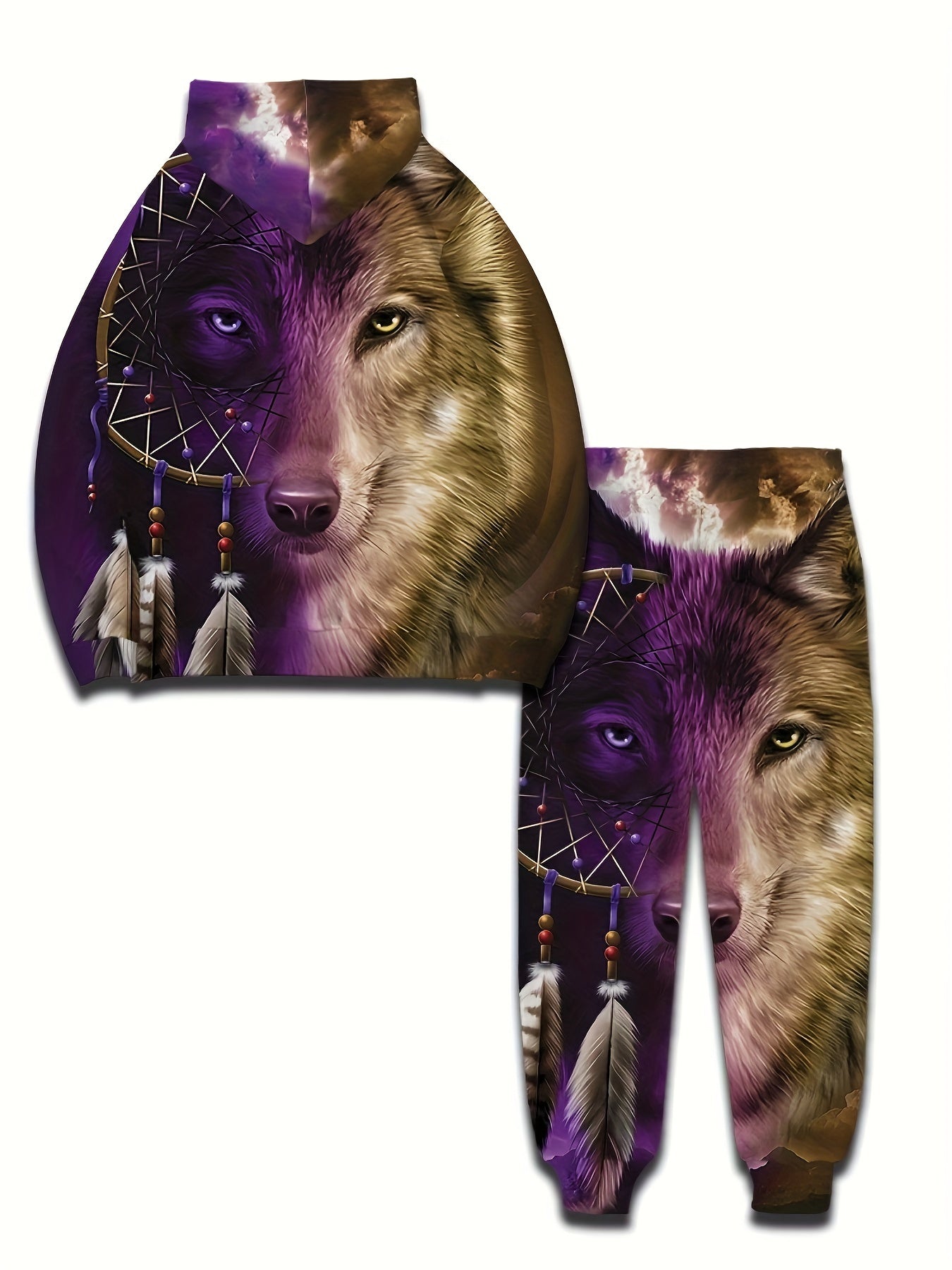 Wolf 3D Print Men's Hoodie & Sweatpants Set for Autumn Winter