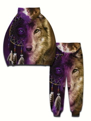 Wolf 3D Print Men's Hoodie & Sweatpants Set for Autumn Winter