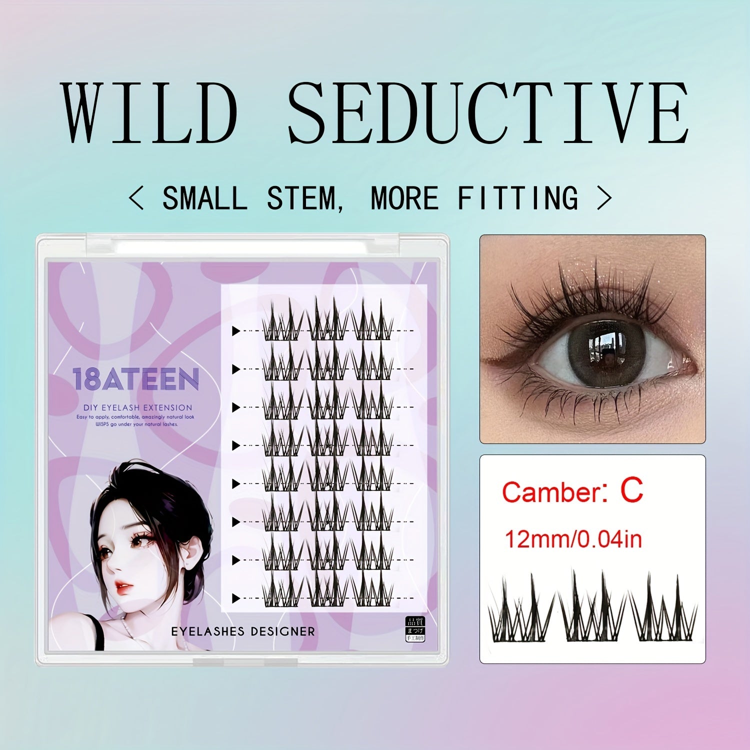 6 Pcs 16mm Wispy C Curl Lash Clusters for DIY Cat Eye Lash Extension