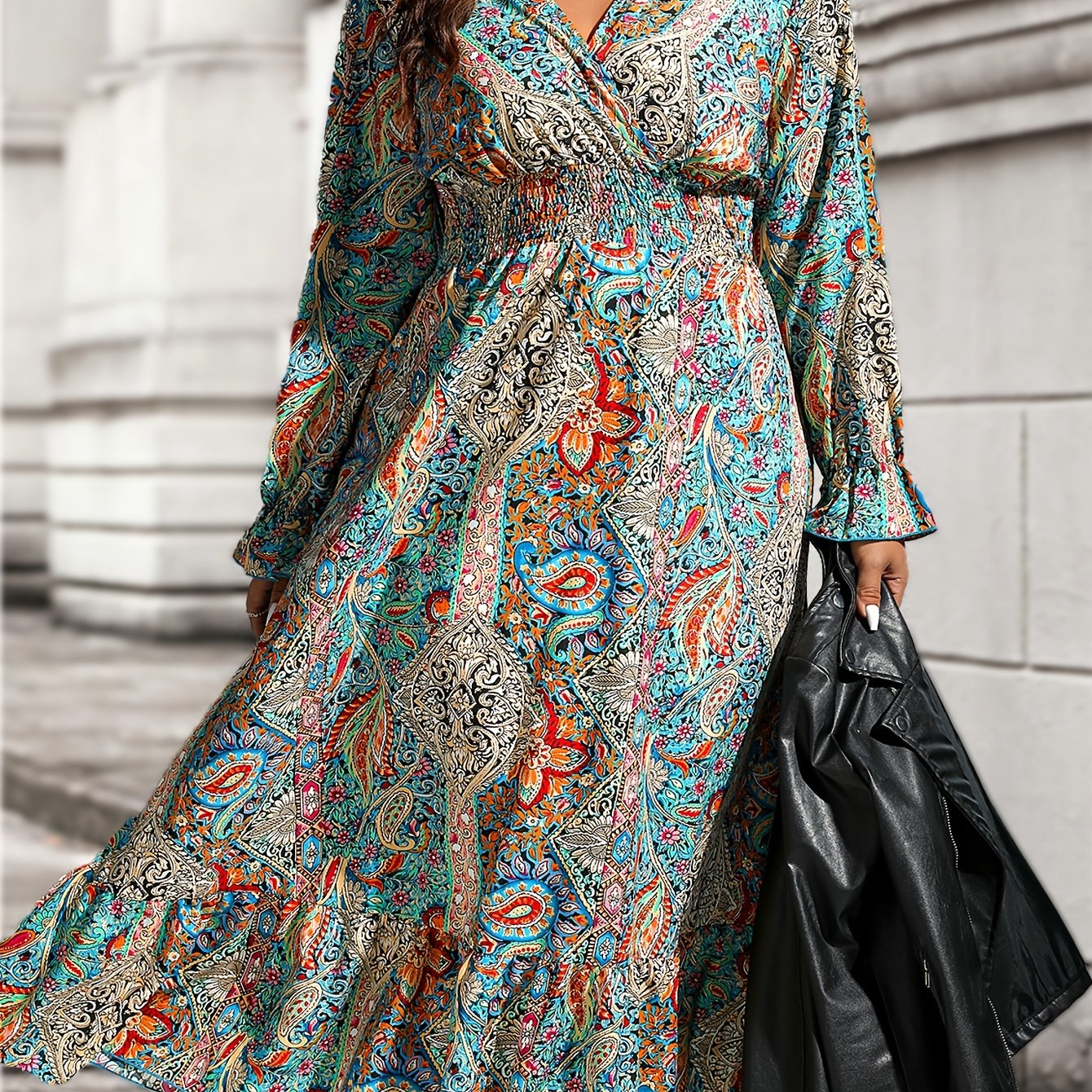 Paisley Print Maxi Dress with Ruffle Trim