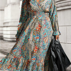 Paisley Print Maxi Dress with Ruffle Trim