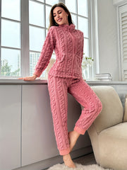 Cozy Fuzzy Lounge Set Long Sleeve Top & Elastic Waistband Pants