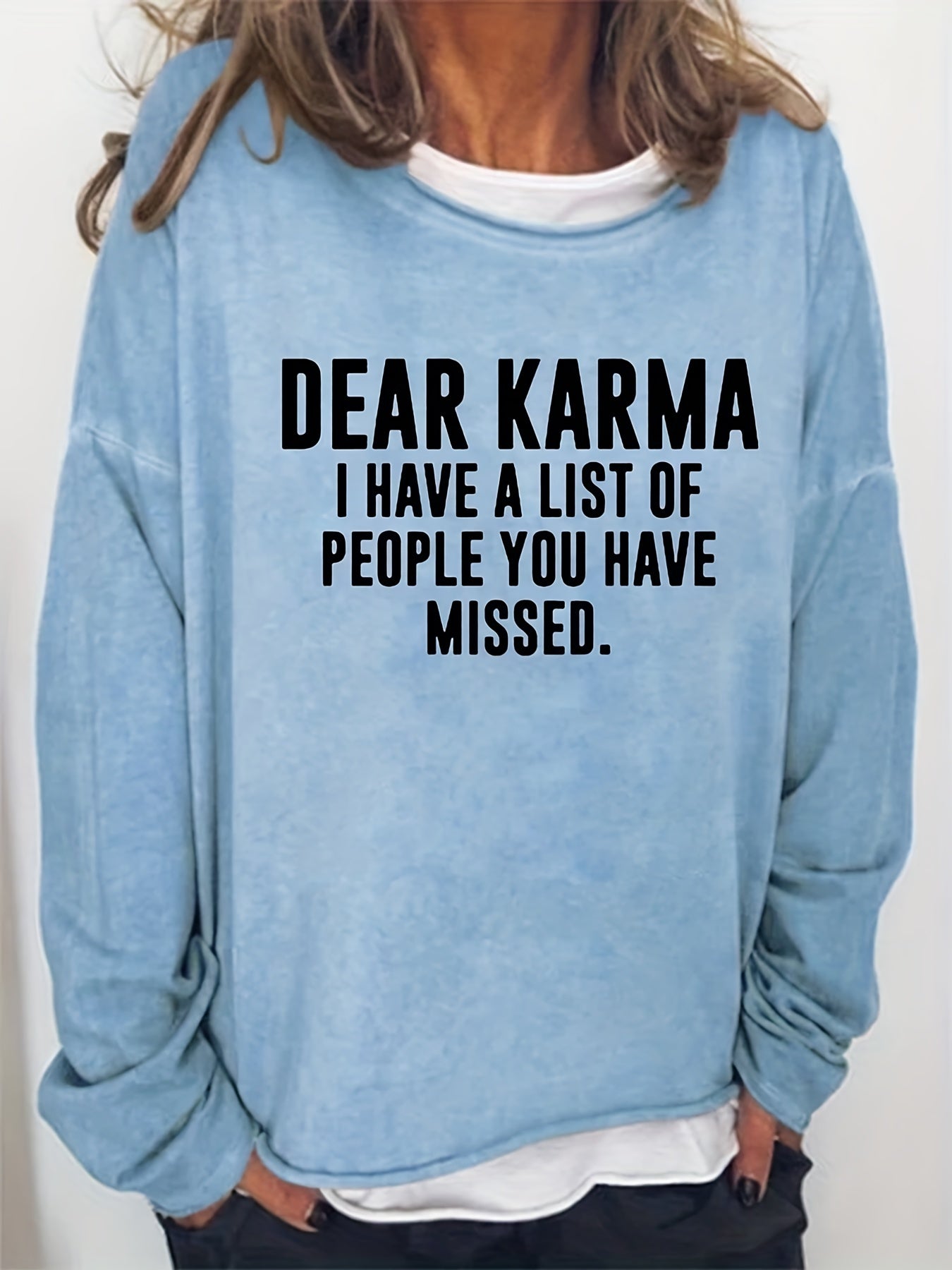 Letter Print Crew Neck Sweatshirt for Women