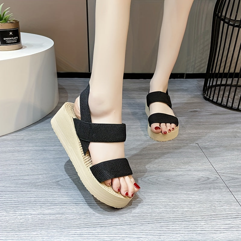 Women's Platform Wedge Sandals Elastic Strap Slip On Outdoor Roman Sandals