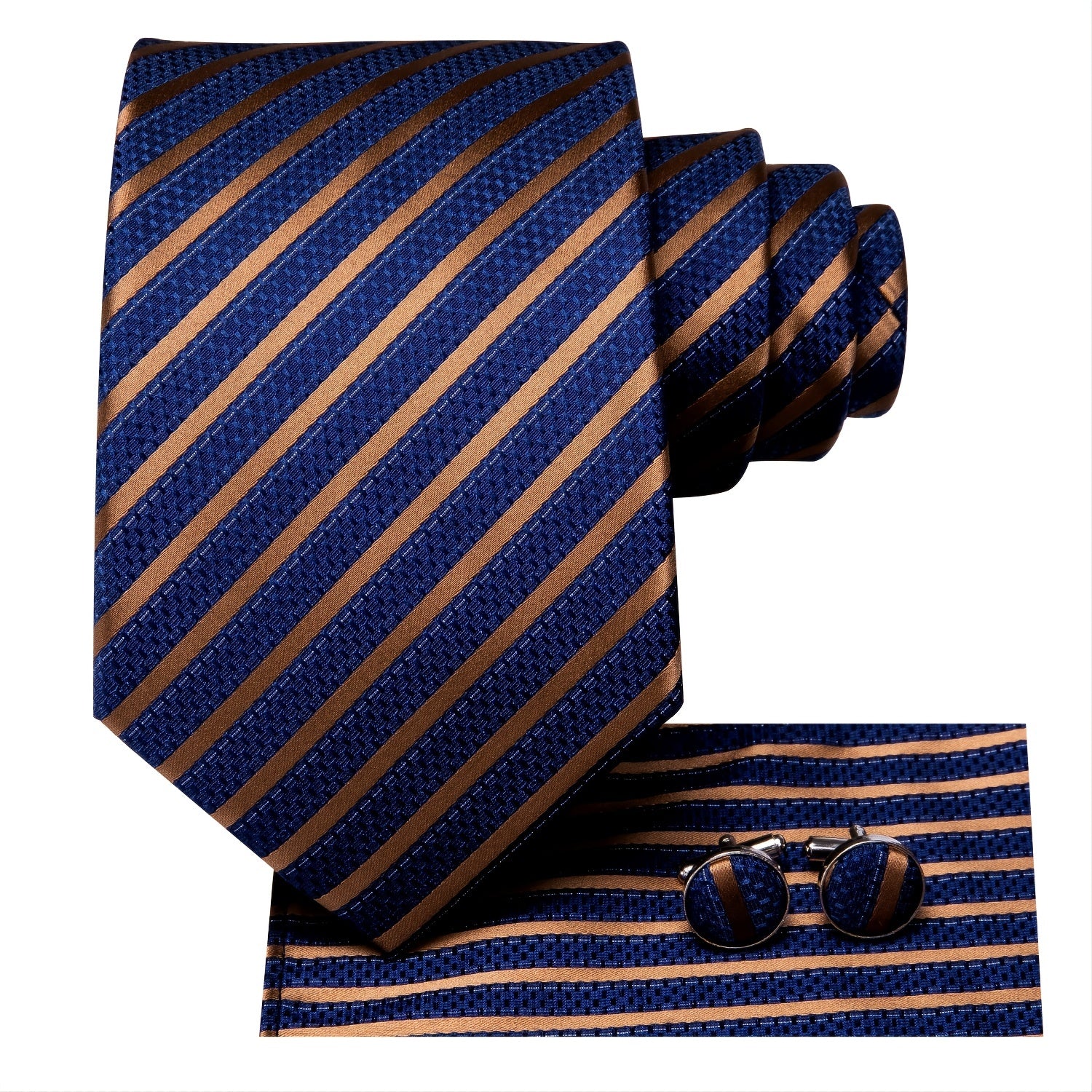 Striped Necktie Set With Cufflink for Party Wedding