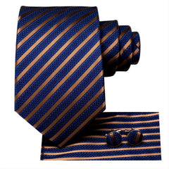 Striped Necktie Set With Cufflink for Party Wedding