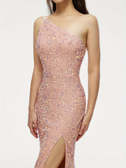 Sequined One Shoulder Split Dress Sexy Sleeveless