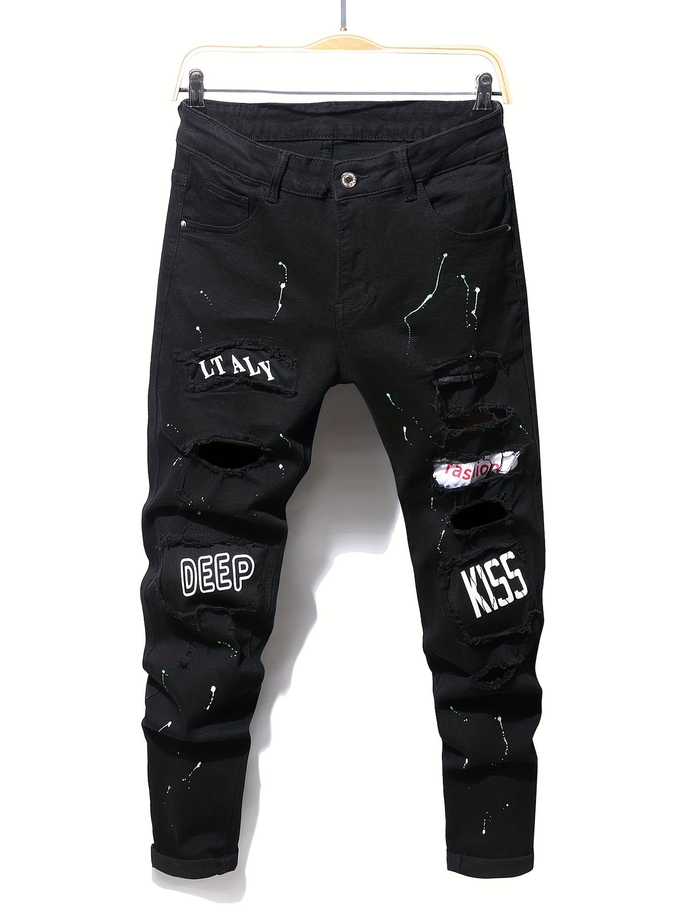 Slim Fit Patchwork Jeans High Stretch Denim Pants