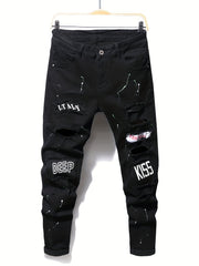 Slim Fit Patchwork Jeans High Stretch Denim Pants