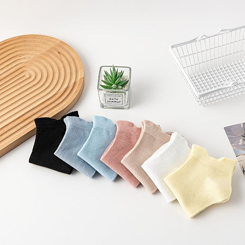 7 Pairs Solid Ankle Socks Casual & Comfy All match Low Cut Socks Women's