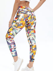 Printed High Waist Yoga Pants with Side Pocket
