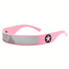 Y2K Wrap Around Sunglasses Futuristic Star Decor Glasses UV400