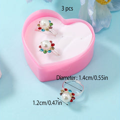 3pcs Girls Faux Pearl Rings Kids Accessories