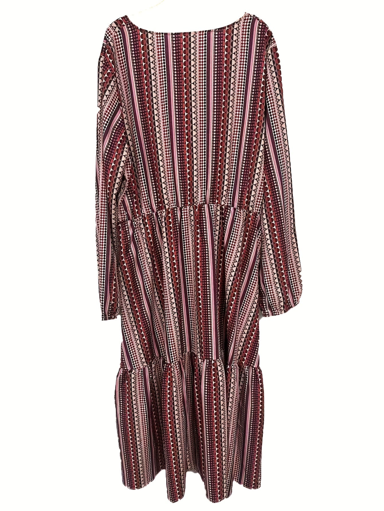 Stripe Print Long Sleeve Dress With Belt