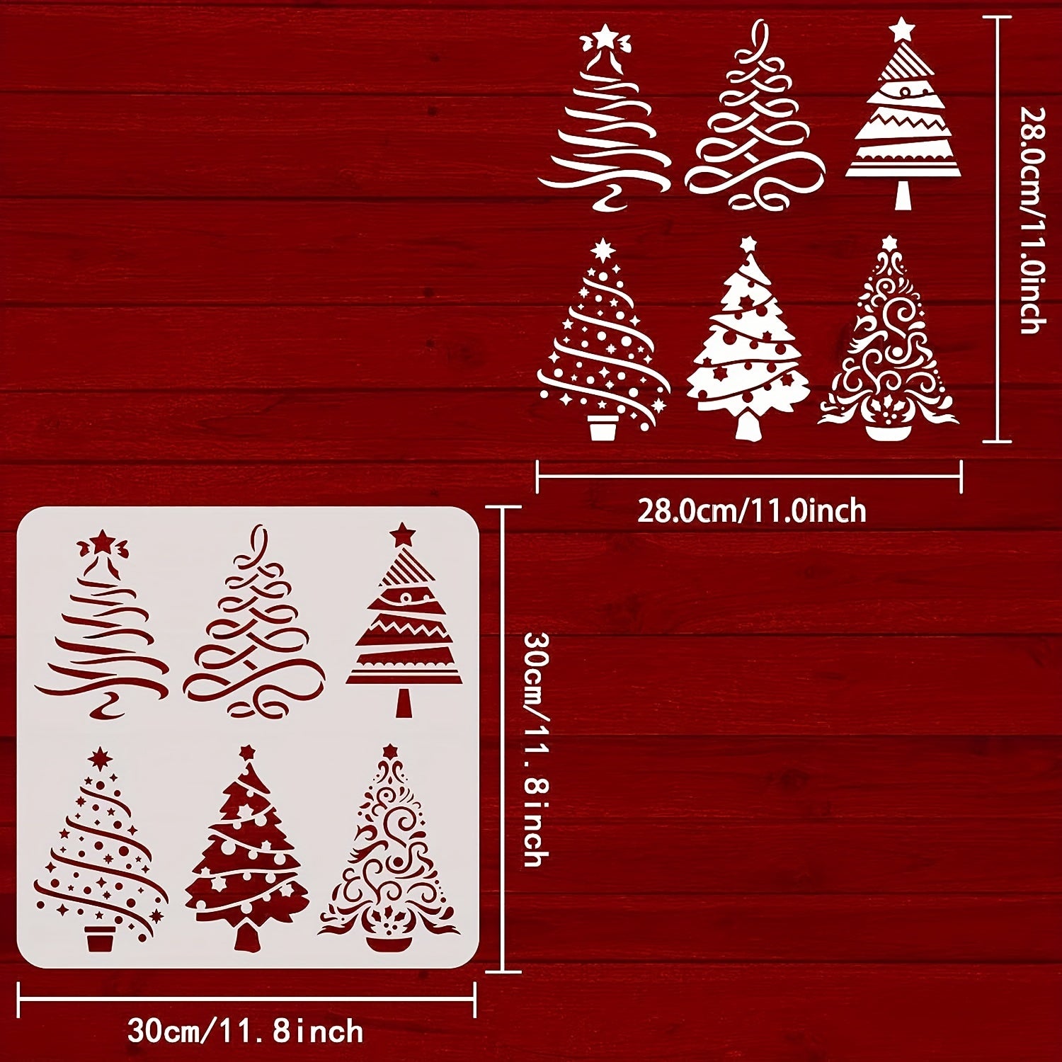 Christmas Tree Stencil 6 Designs 29.97x29.97cm Reusable for Wood Painting
