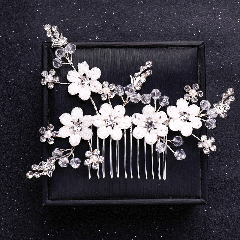 Faux Pearl Crystal Flower Bridal Hair Comb Wedding Hair Accessories Golden