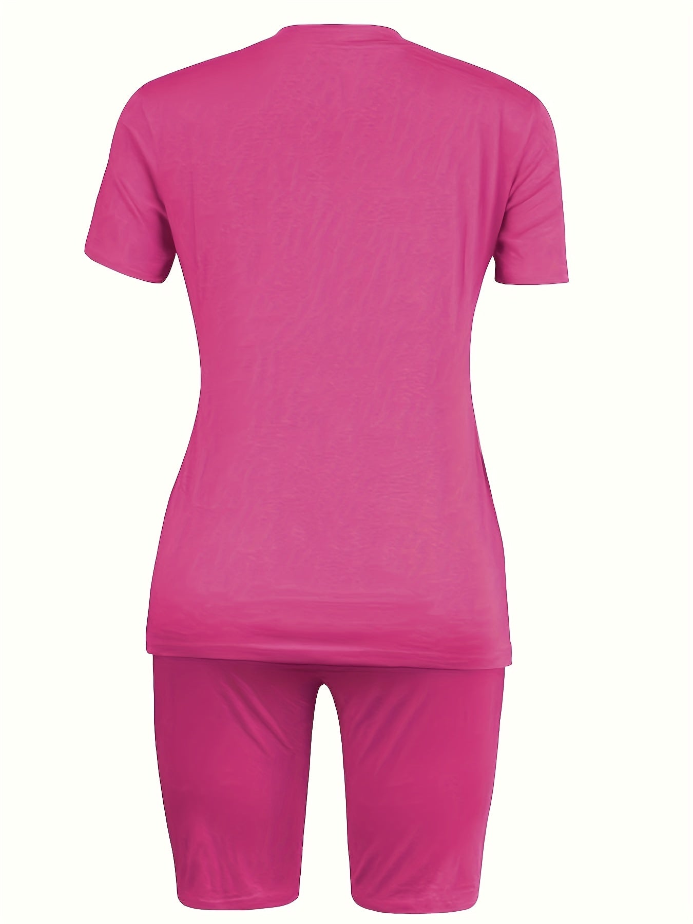Casual 2pc Set Crew Neck Tee & Slim Shorts Women's Outfit