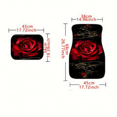 Red Rose Pattern Car Floor Mats - Set of 4