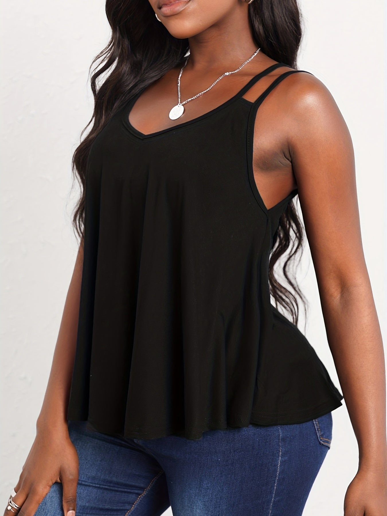 V Neck Dual Strap Cami Top Sleeveless Casual Summer Top