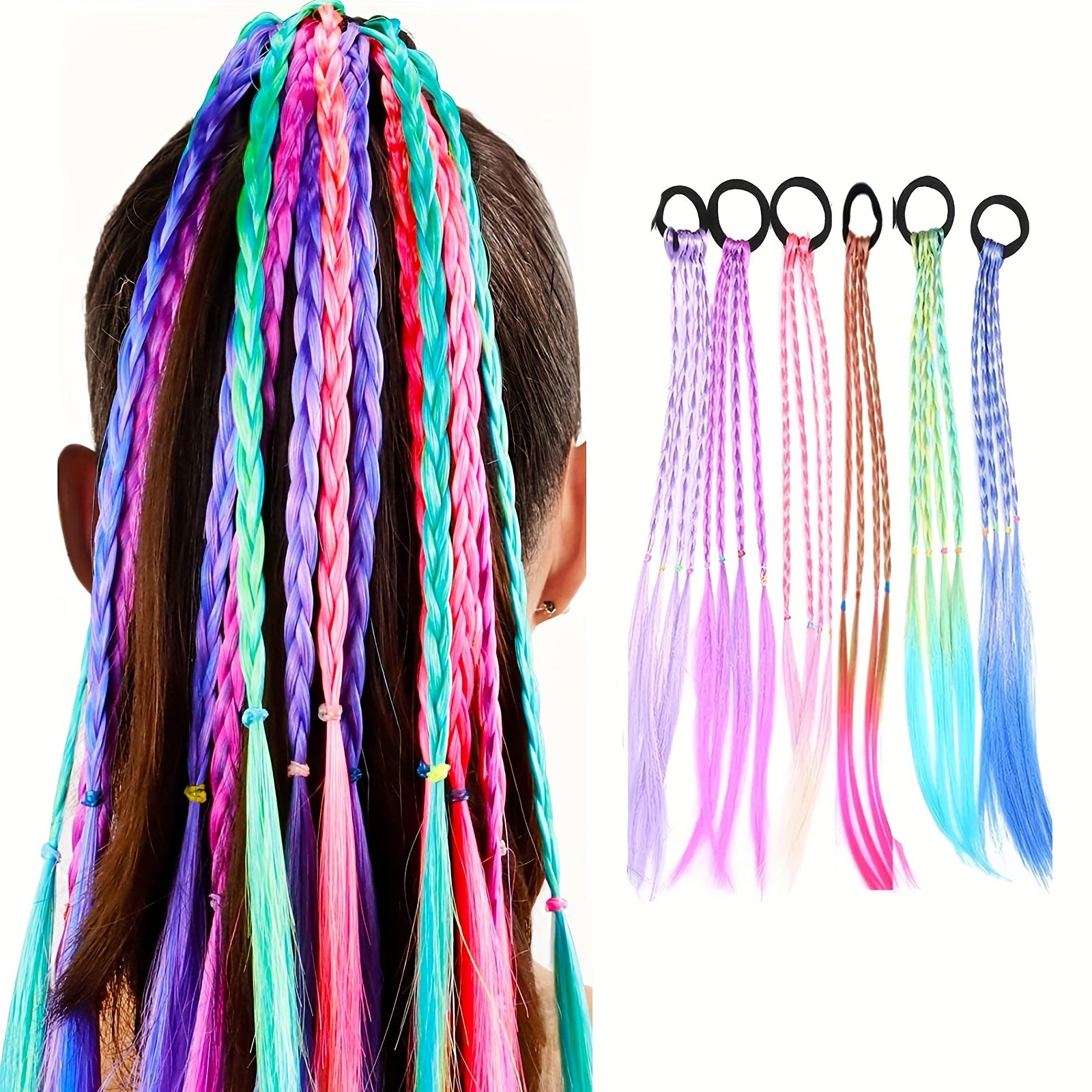 6pcs Girls Hair Extensions Colorful Braided Wigs Headbands Hair Accessories