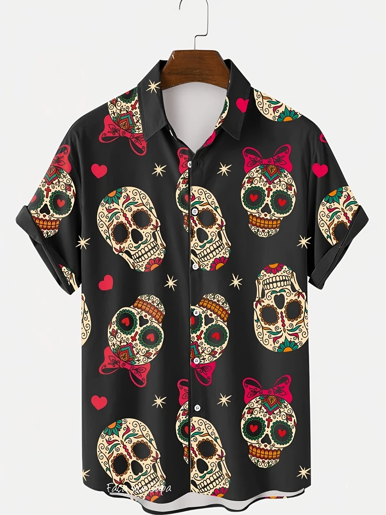 Men's Casual Skull Print Hawaiian Shirt for Summer