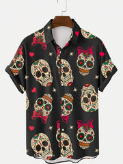 Men's Casual Skull Print Hawaiian Shirt for Summer