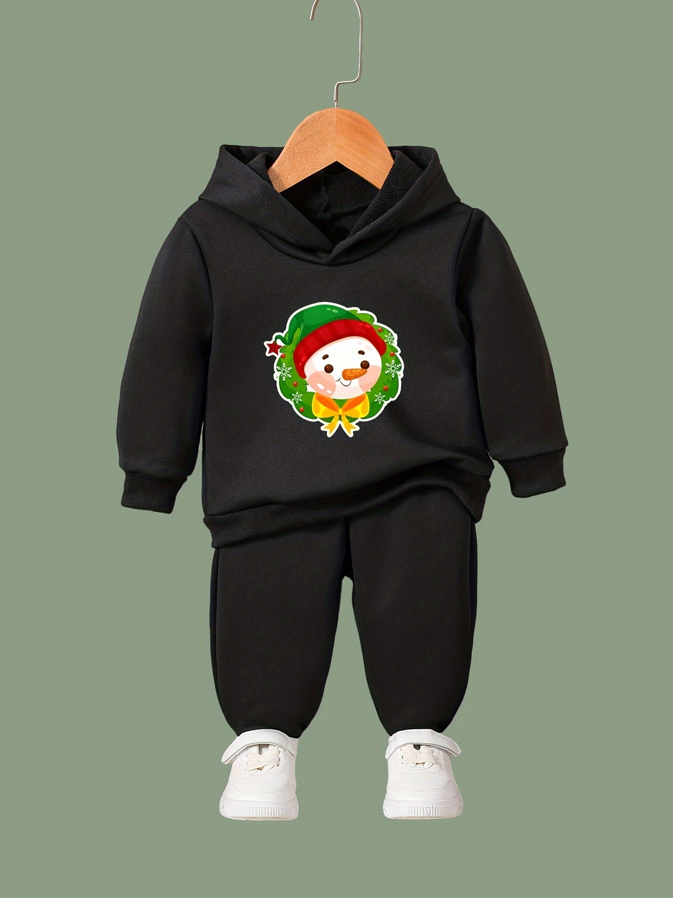 Christmas Snowman Print 2pcs Kids Hoodie Jogger Set