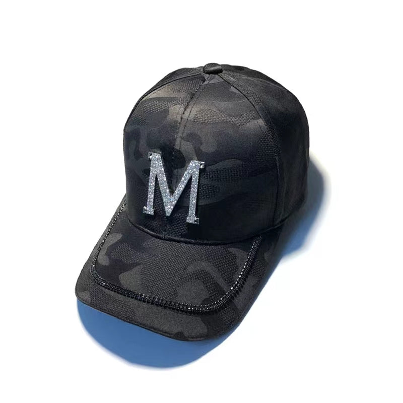 Solid Baseball Cap Rhinestone Embossed Hats Adjustable Sports Hat